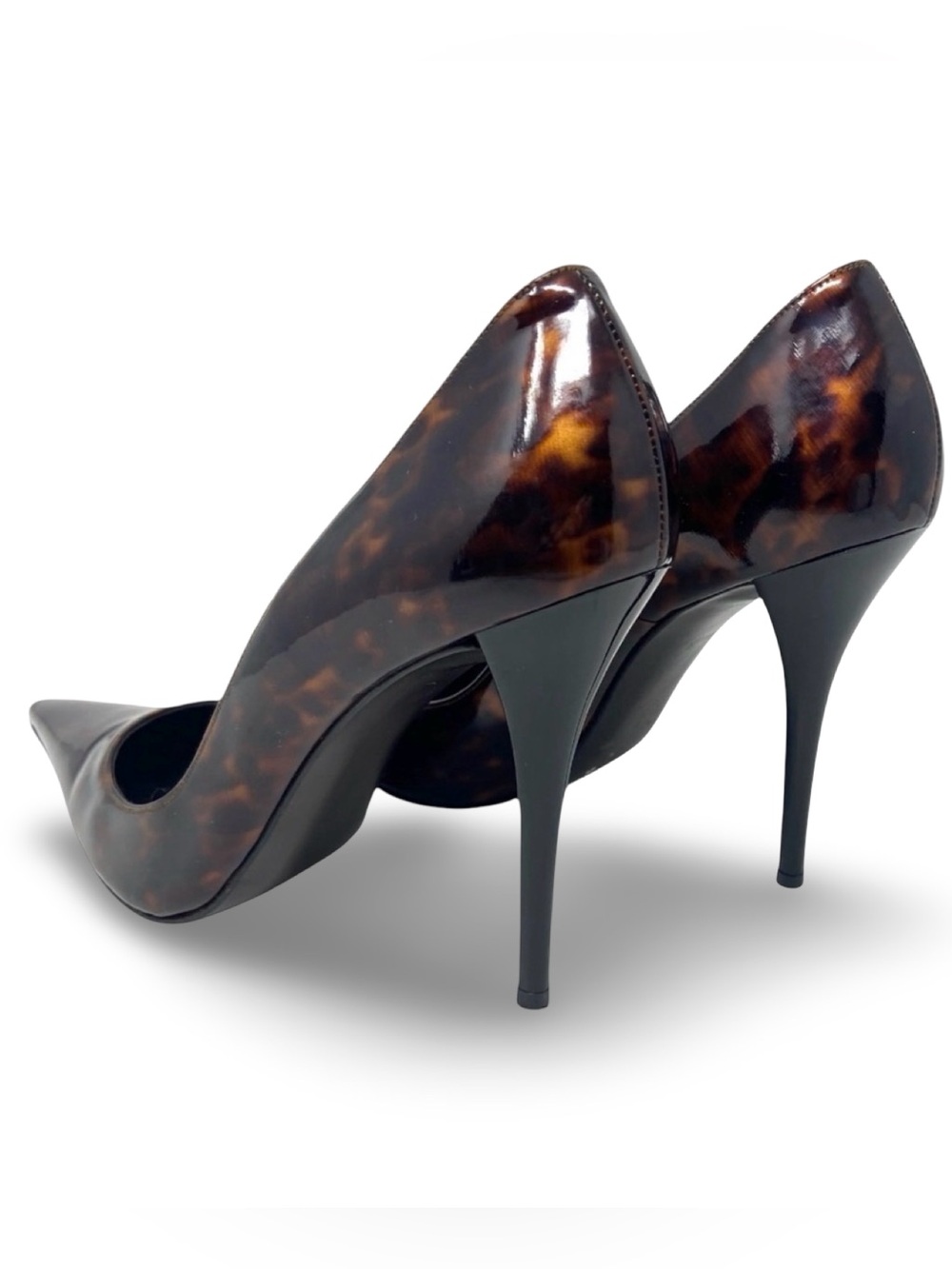 Stuart Weitzman Tortoise Patent Leather Pointed Toe Pumps, 9 - Picture 3 of 13